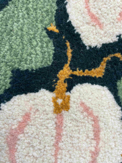 Hand Tufted 'Autumn' Pumpkin and Autumn Leaves wall hangings