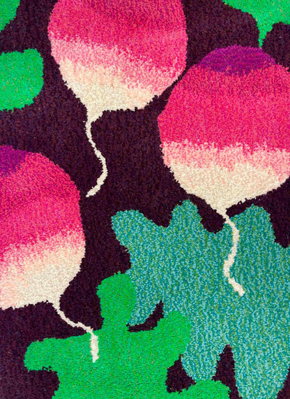 'Radish' Hand tufted burgundy, pink and green tufted runner rug