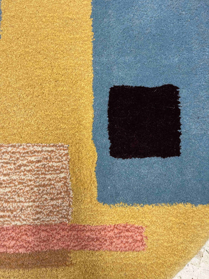 'Shift' Hand tufted butter yellow, pink and blue tufted rug