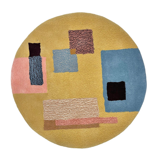 'Shift' Hand tufted butter yellow, pink and blue tufted rug