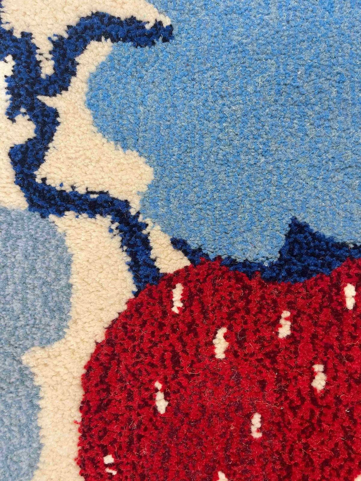 'Strawberry' Hand tufted sky blue and red tufted small runner rug