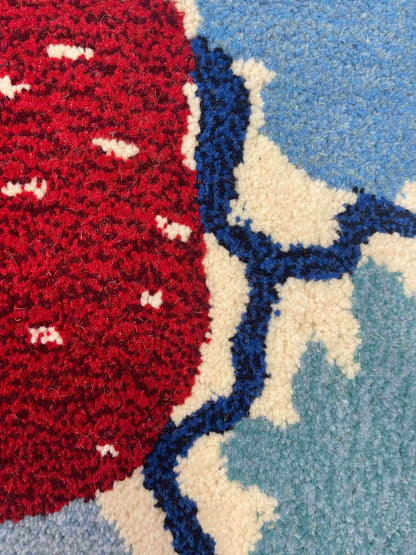 'Strawberry' Hand tufted sky blue and red tufted small runner rug