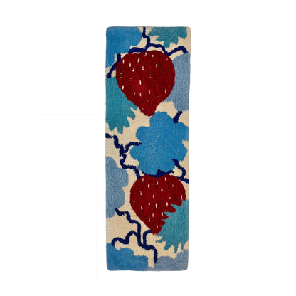 'Strawberry' Hand tufted sky blue and red tufted small runner rug