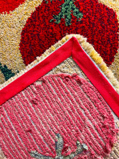 'Tomato Salad' Hand tufted red, green and butter yellow tufted small runner rug