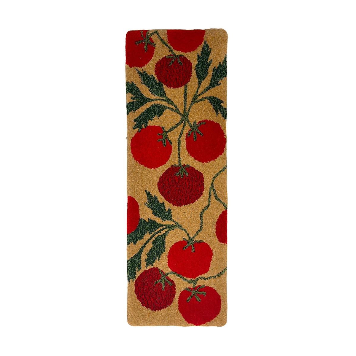 'Tomato Salad' Hand tufted red, green and butter yellow tufted small runner rug