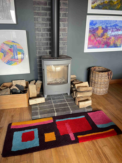 'Golden Hour' Hand tufted purple, blue and red small tufted rug