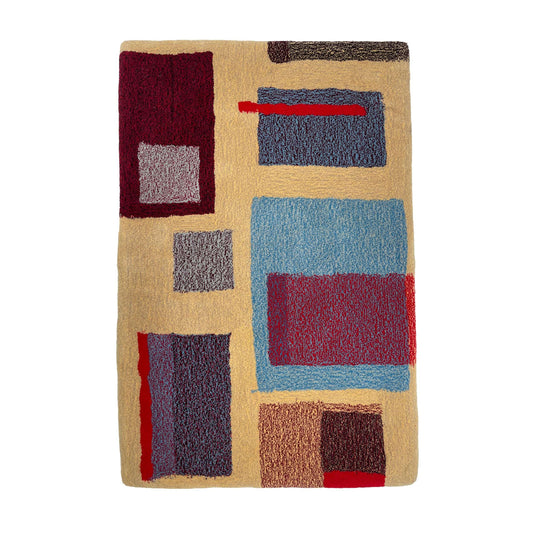 'Dulce de leche' Hand tufted cream, blue red medium tufted rug