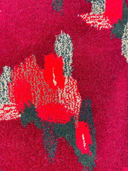 'Red Rugosa' Hand tufted floral burgundy red and sage green medium tufted rug