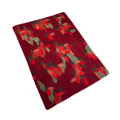 'Red Rugosa' Hand tufted floral burgundy red and sage green medium tufted rug