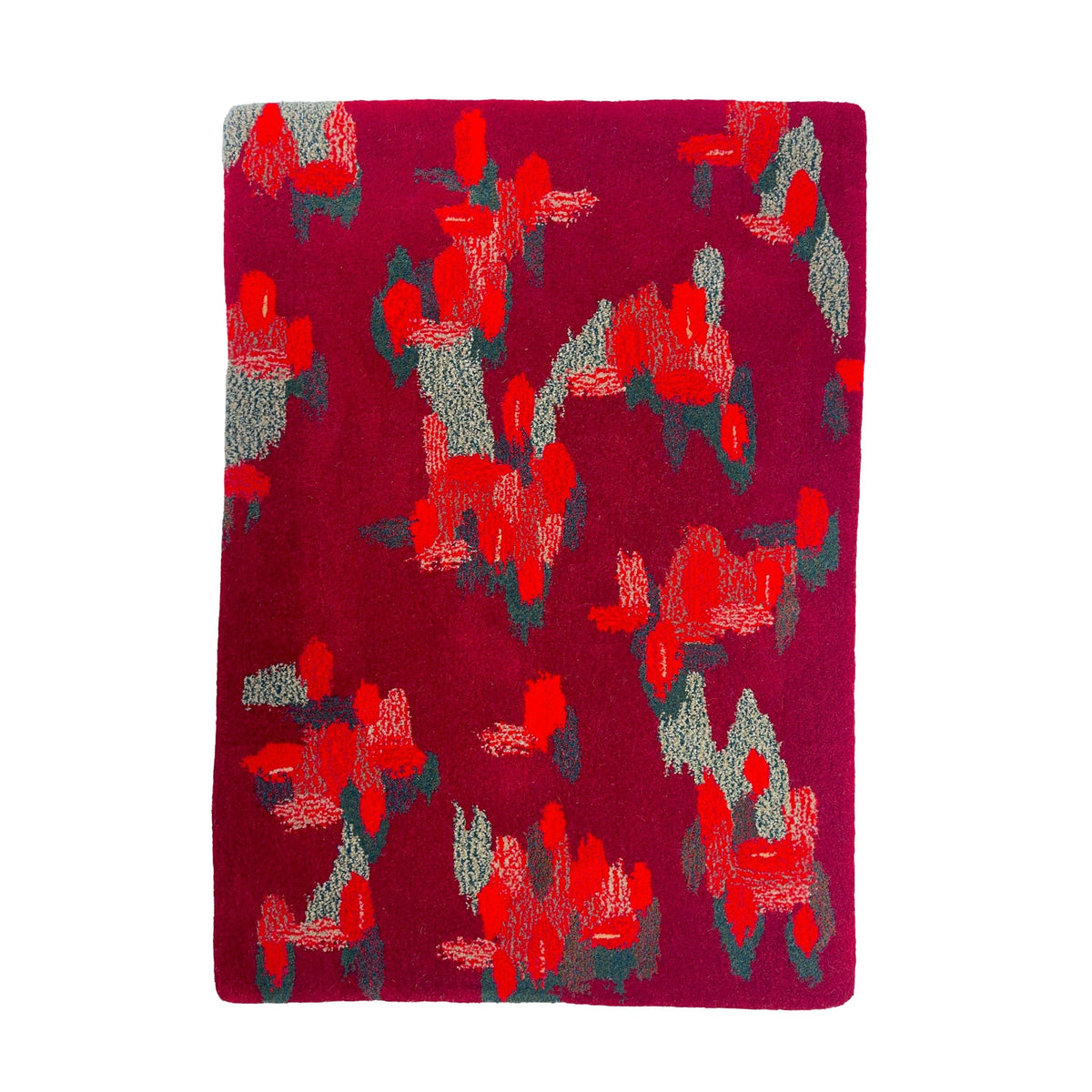 'Red Rugosa' Hand tufted floral burgundy red and sage green medium tufted rug