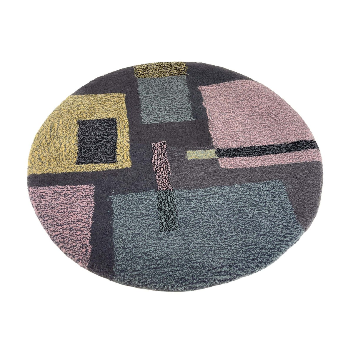 'Smog' Hand tufted grey pastel pink and yellow round small tufted rug