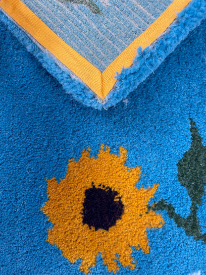 'Sunflower' Hand tufted mustard yellow and duck egg blue small tufted rug