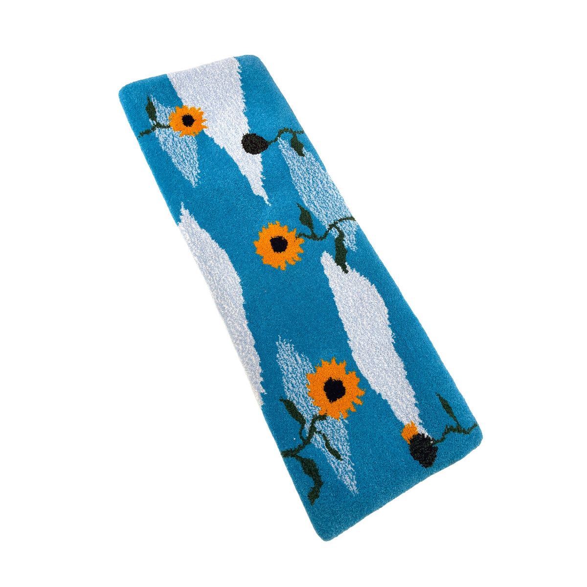 'Sunflower' Hand tufted mustard yellow and duck egg blue small tufted rug