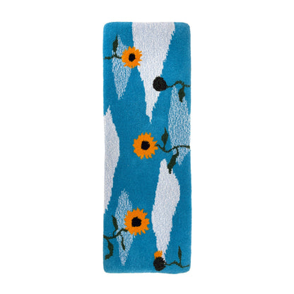 'Sunflower' Hand tufted mustard yellow and duck egg blue small tufted rug